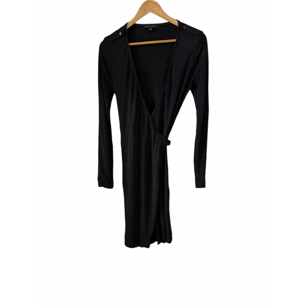 Banana Republic Black Wrap Dress Womens Small Long Sleeve Midi Stretch
